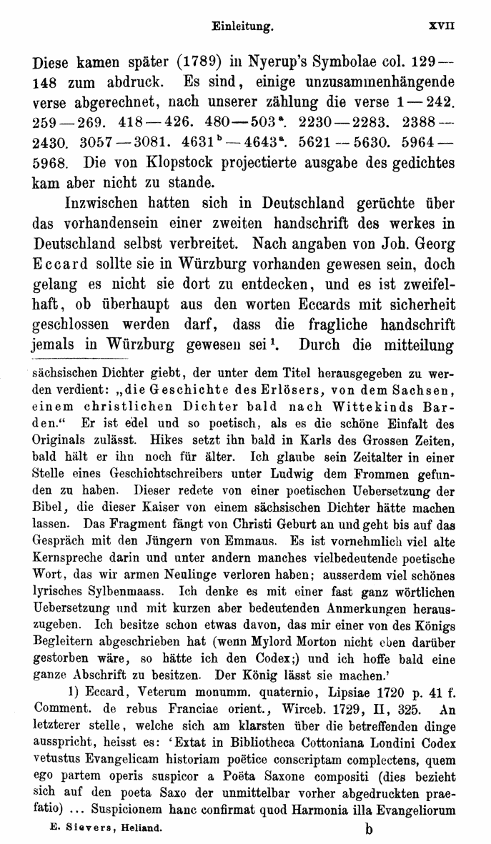HELIAND herausgegeben von Eduard Sievers (1878) p.  xvii.