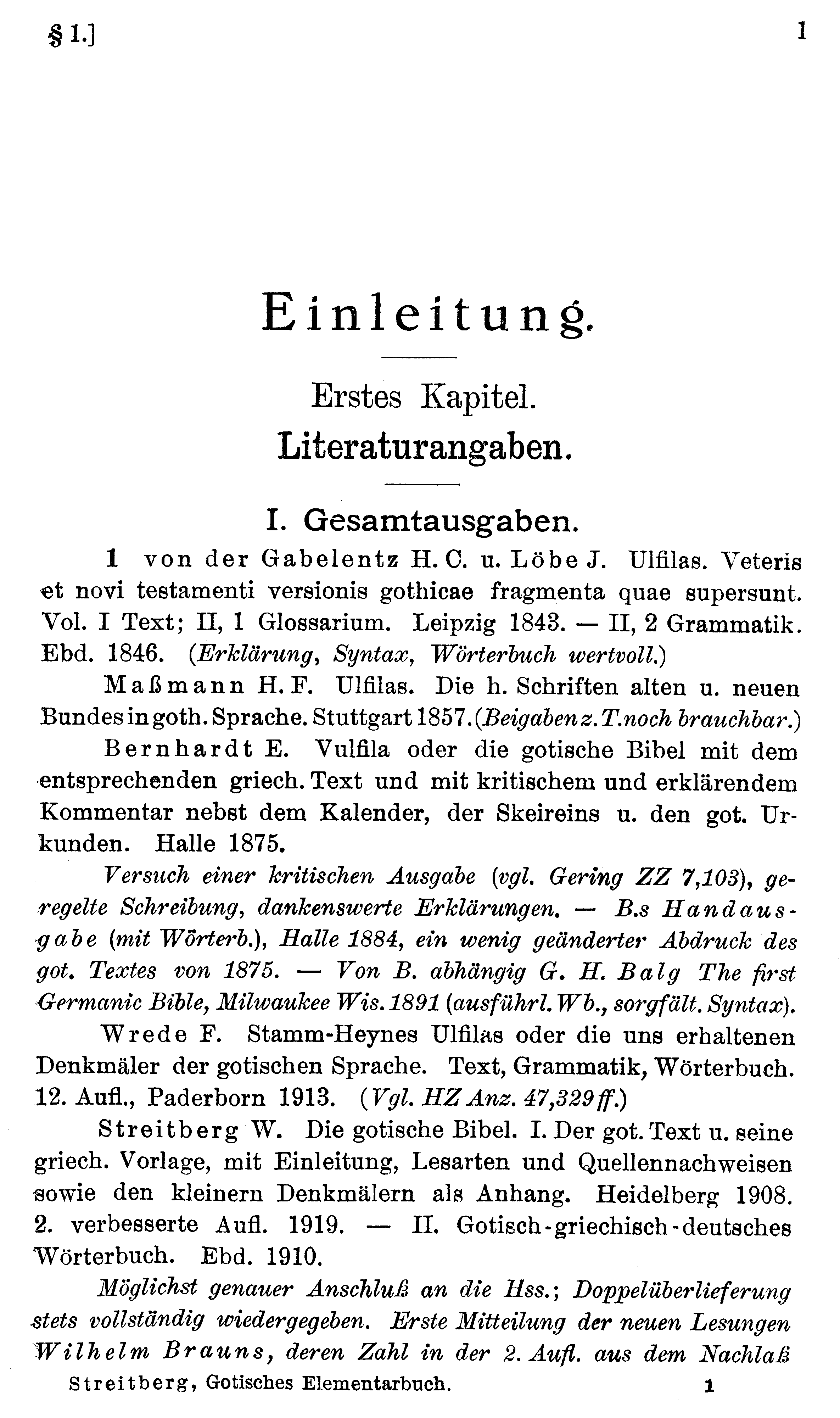 facsimile image (Streitberg 1920, p. 1)